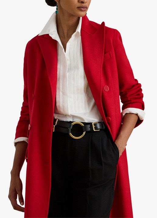 Ralph Lauren Double-breasted mantel in wolblend met klepzakken