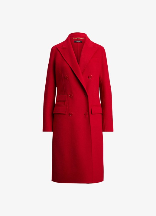 Ralph Lauren Double-breasted mantel in wolblend met klepzakken - voorkant ralph red / rood
