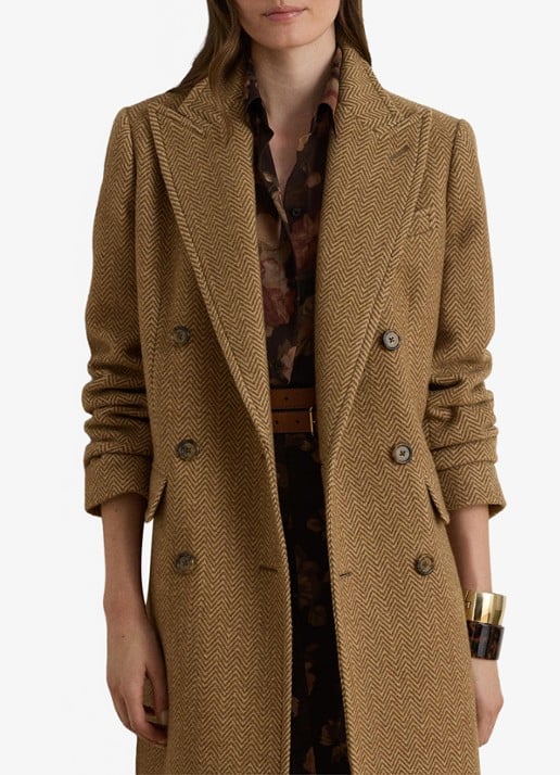 Ralph Lauren Double-breasted trenchcoat in wolblend met visgraat dessin