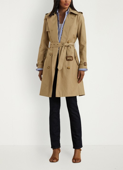 Ralph Lauren Double-breasted trenchcoat met ceintuur - voorkant 3 birch tan-30ph / beige