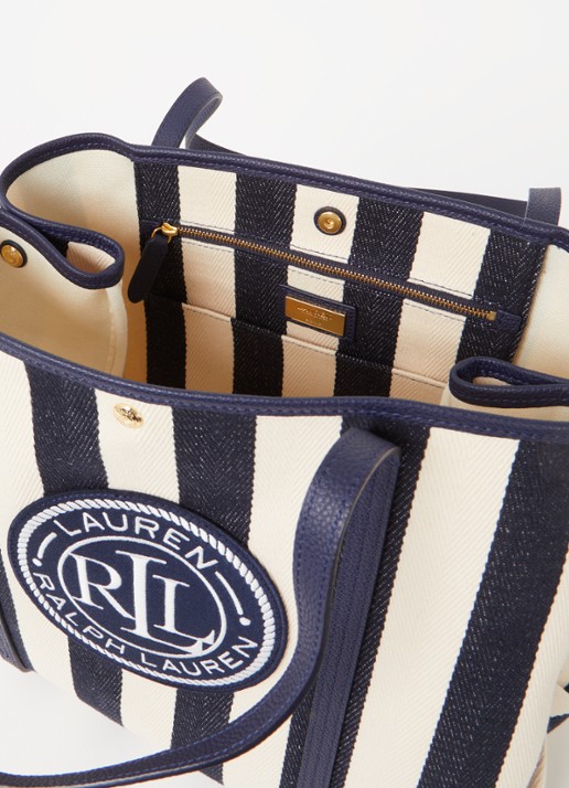 Ralph Lauren Emerie Extra Large shopper van canvas met leren details - detail 2 donkerblauw