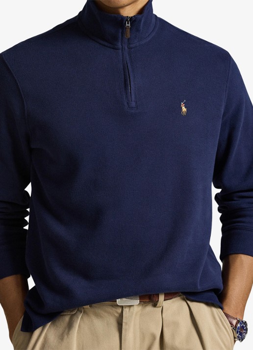 Ralph Lauren Estate-rib trui met kwartrits - detail 5 cruise navy / donkerblauw