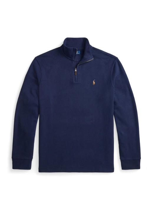 Ralph Lauren Estate-rib trui met kwartrits - voorkant 2 cruise navy / donkerblauw