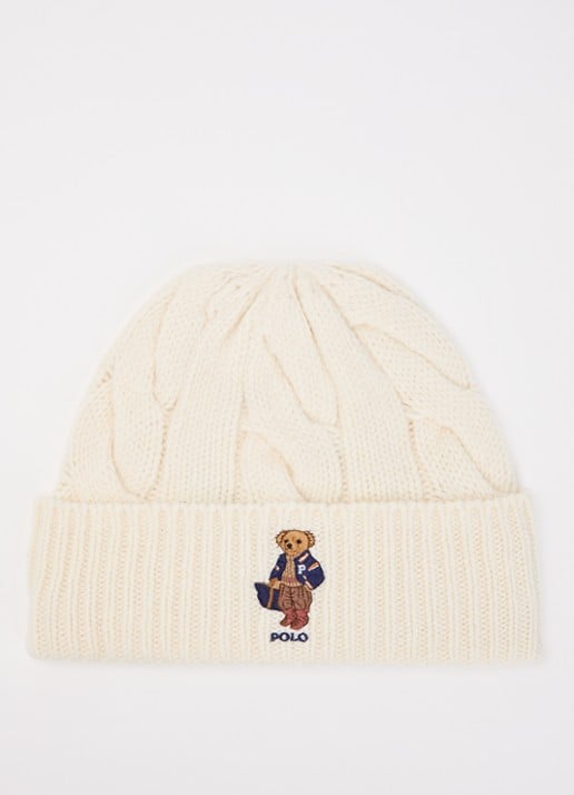 Ralph Lauren F26 Bear ribgebreide muts in wolblend met logoborduring