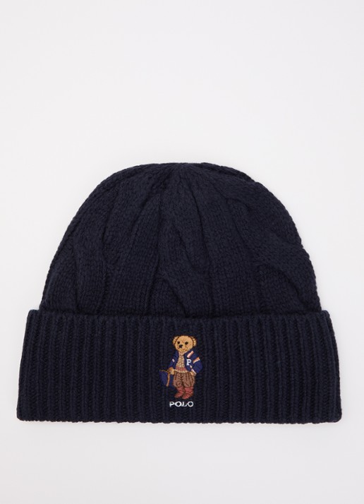 Ralph Lauren F26 Bear ribgebreide muts in wolblend met logoborduring
