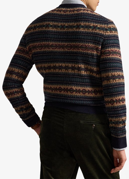 Ralph Lauren Fair Isle grofgebreide trui van wol met ingebreid patroon - achterkant 5 navy combo / donkerblauw