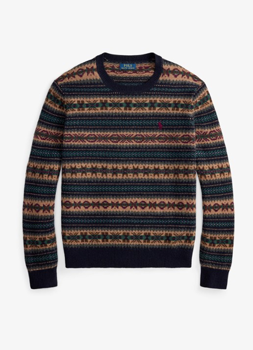 Ralph Lauren Fair Isle grofgebreide trui van wol met ingebreid patroon - voorkant 3 navy combo / donkerblauw