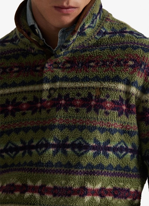 Ralph Lauren Fair Isle trui van fleece met polokraag - detail 5 green combo / groen