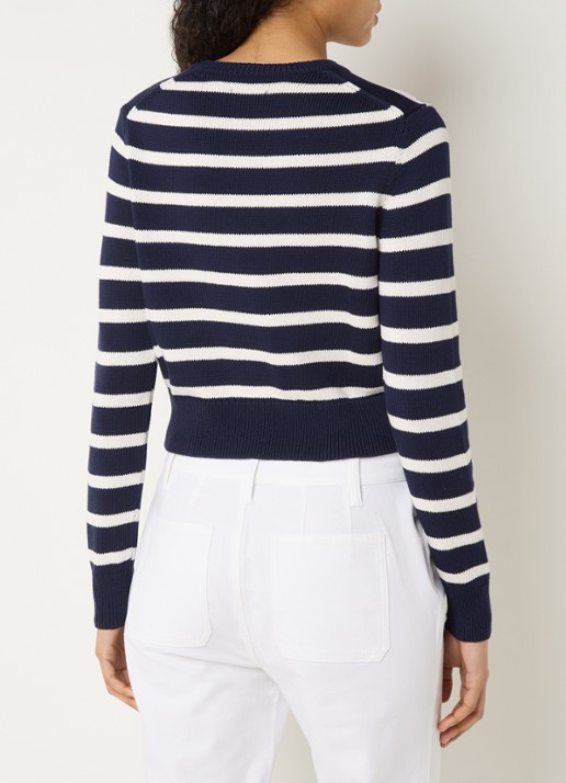 Ralph Lauren Fijngebreid cropped vest met streepprint en logoborduring - achterkant 4 donkerblauw
