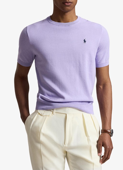 Ralph Lauren Fijngebreid T-shirt met logo - voorkant 5 powder purple / paars