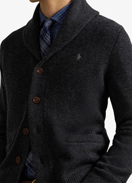 Ralph Lauren Fijngebreid vest in kasjmierblend met steekzakken - detail 3 dark granite / donkergrijs