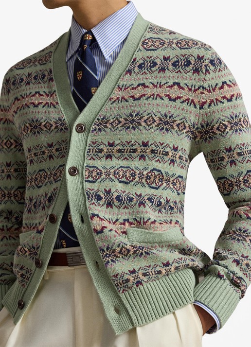 Ralph Lauren Fijngebreid vest in linnenblend met jacquard dessin - detail 3 green combo / groen
