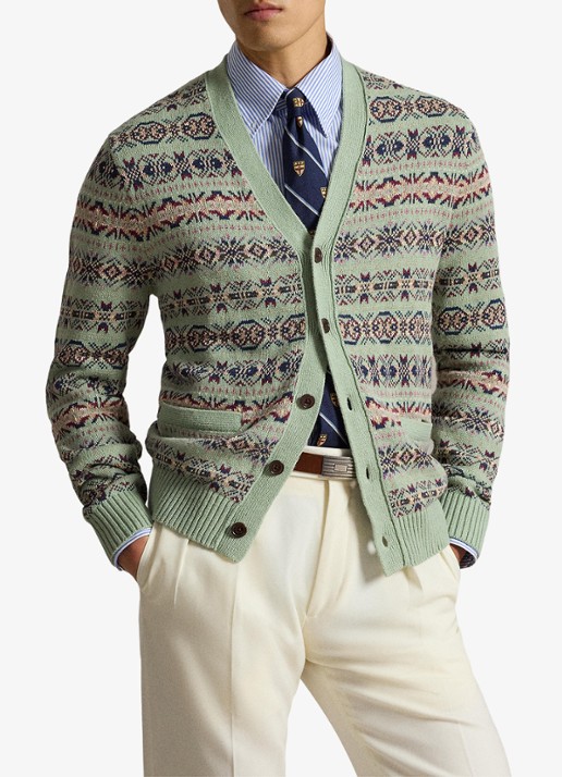 Ralph Lauren Fijngebreid vest in linnenblend met jacquard dessin - voorkant 5 green combo / groen