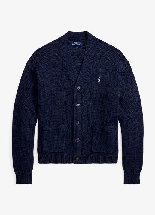 Ralph Lauren Fijngebreid vest met logoborduring - voorkant 4 hunter navy