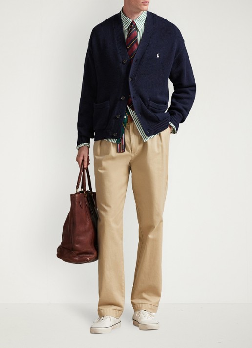 Ralph Lauren Fijngebreid vest met logoborduring - voorkant 5 hunter navy