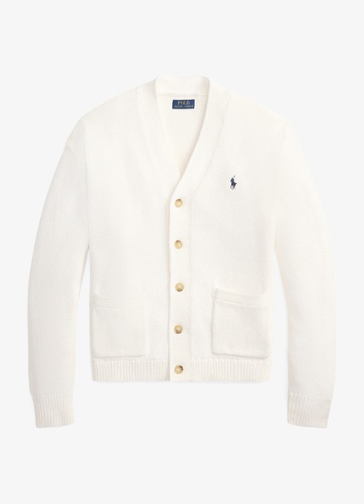 Ralph Lauren Fijngebreid vest met logoborduring - voorkant 2 deckwash white / wit