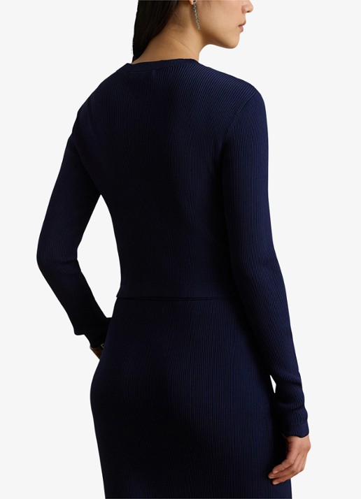 Ralph Lauren Fijngebreid vest met ribstructuur - achterkant 3 refined navy / donkerblauw