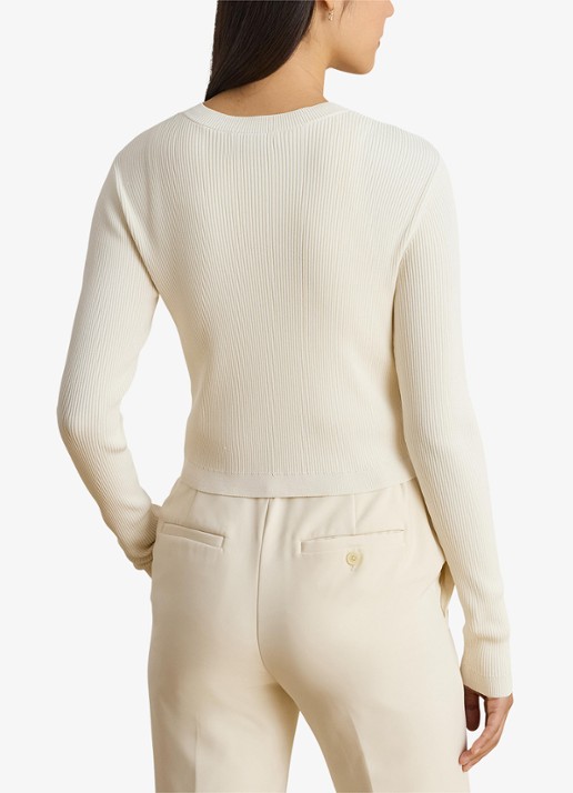 Ralph Lauren Fijngebreid vest met ribstructuur - achterkant 5 creme