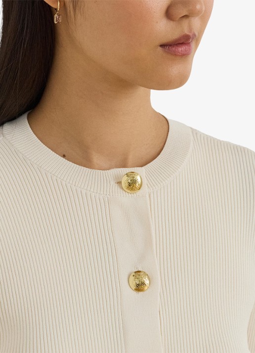 Ralph Lauren Fijngebreid vest met ribstructuur - detail 2 creme
