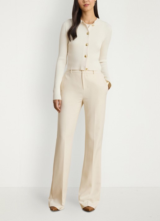Ralph Lauren Fijngebreid vest met ribstructuur - voorkant 4 creme