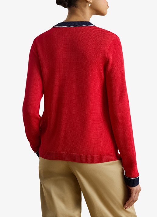 Ralph Lauren Fijngebreid vest met stretch - achterkant 3 cruise red multi / rood