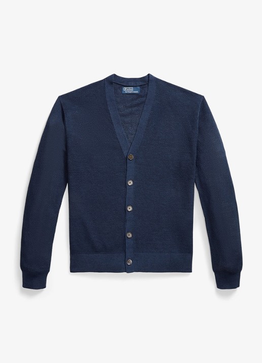 Ralph Lauren Fijngebreid vest van linnen - voorkant 3 newport navy / donkerblauw