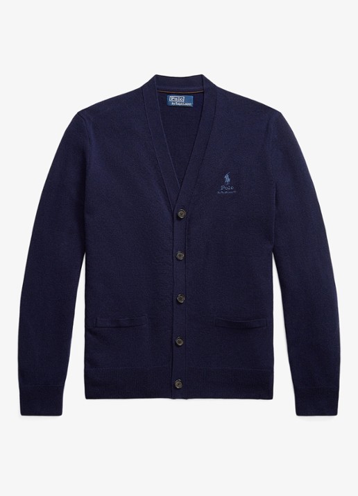 Ralph Lauren FIjngebreid vest van wol met logoborduring - voorkant hunter navy / donkerblauw