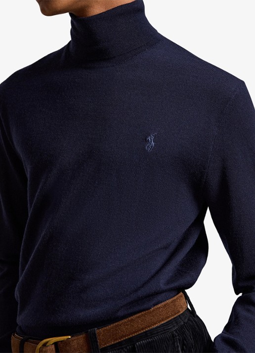 Ralph Lauren Fijngebreide coltrui van wol met logoborduring - detail 2 hunter navy / donkerblauw