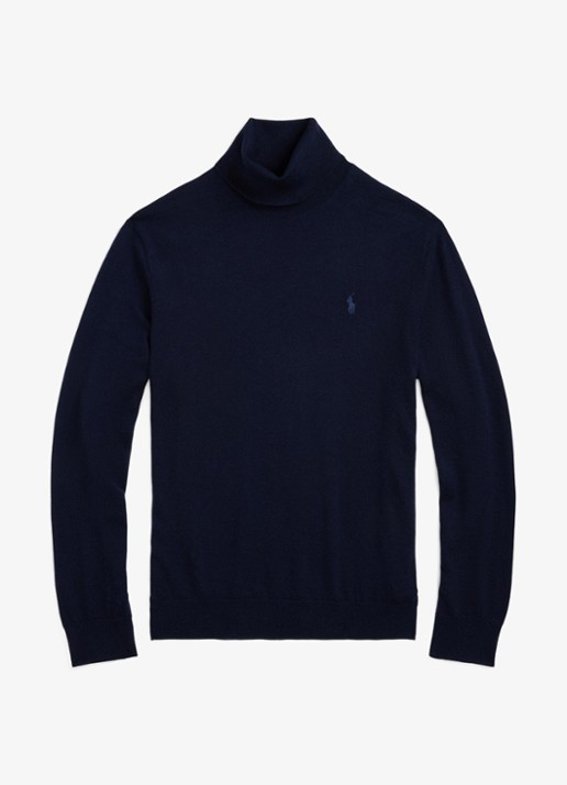 Ralph Lauren Fijngebreide coltrui van wol met logoborduring - voorkant 4 hunter navy / donkerblauw