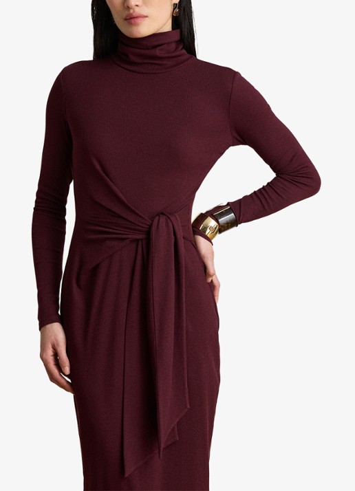 Ralph Lauren Fijngebreide midi jurk met col en strikdetail