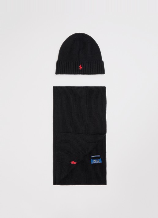 Ralph Lauren Fijngebreide muts en sjaal van wol in giftbox