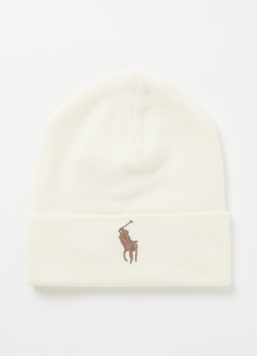 Ralph Lauren Fijngebreide muts met logoborduring  - voorkant gebroken wit