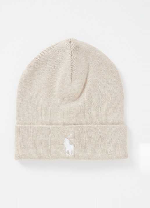 Ralph Lauren Fijngebreide muts met logoborduring  - voorkant donkerbeige