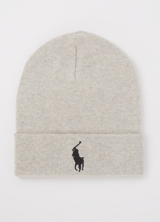 Ralph Lauren Fijngebreide muts met logoborduring  - voorkant beige