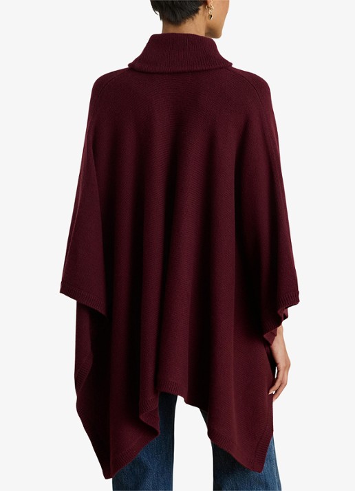 Ralph Lauren Fijngebreide poncho in wolblend - achterkant 4 bordeauxrood