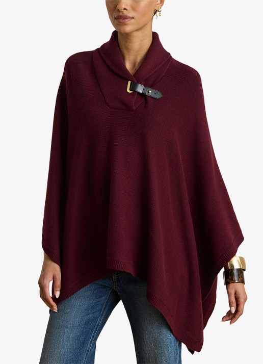 Ralph Lauren Fijngebreide poncho in wolblend - detail 3 bordeauxrood