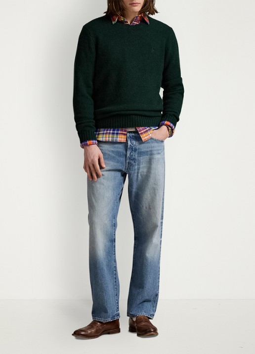 Ralph Lauren Fijngebreide pullover in alpaca wolblend met logoborduring - voorkant 5 moss agate / mosgroen