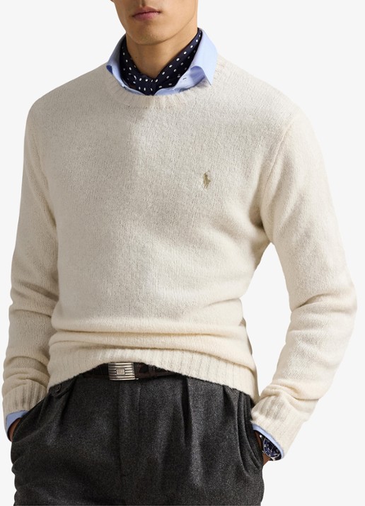 Ralph Lauren Fijngebreide pullover in alpaca wolblend met logoborduring - detail cream tonal / creme