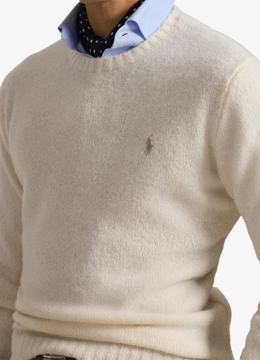 Ralph Lauren Fijngebreide pullover in alpaca wolblend met logoborduring - detail 3 cream tonal / creme