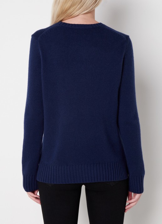 Ralph Lauren Fijngebreide pullover in kasjmierblend met borduring  - achterkant 4 donkerblauw