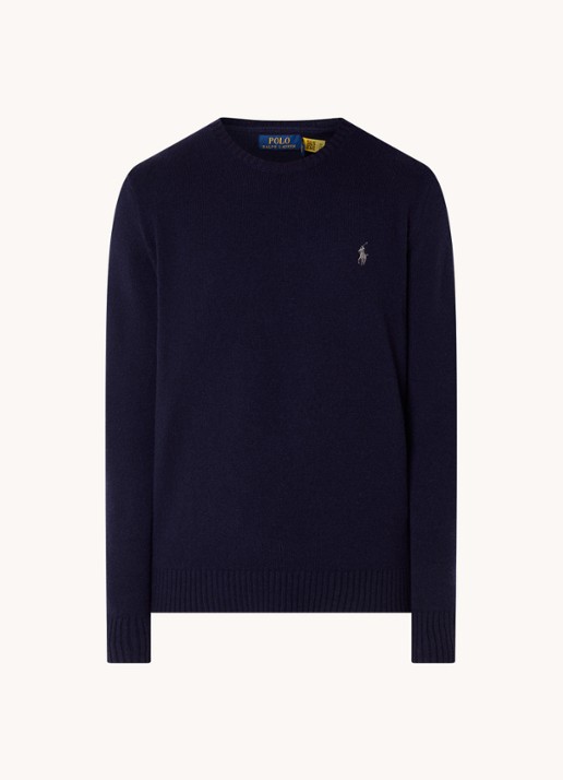 Ralph Lauren Fijngebreide pullover in kasjmierblend met logoborduring - voorkant 8 hunter navy / donkerblauw