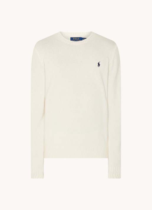 Ralph Lauren Fijngebreide pullover in kasjmierblend met logoborduring - voorkant 8 andover cream / gebroken wit