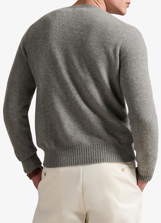 Ralph Lauren Fijngebreide pullover in kasjmierblend met logoborduring - achterkant grijs