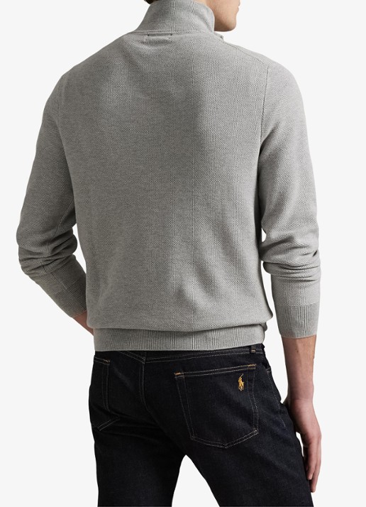 Ralph Lauren Fijngebreide pullover met halve rits en logoborduring - achterkant 3 andover heather / grijs