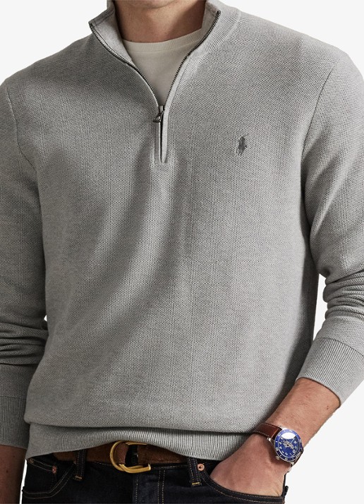 Ralph Lauren Fijngebreide pullover met halve rits en logoborduring - detail 5 andover heather / grijs