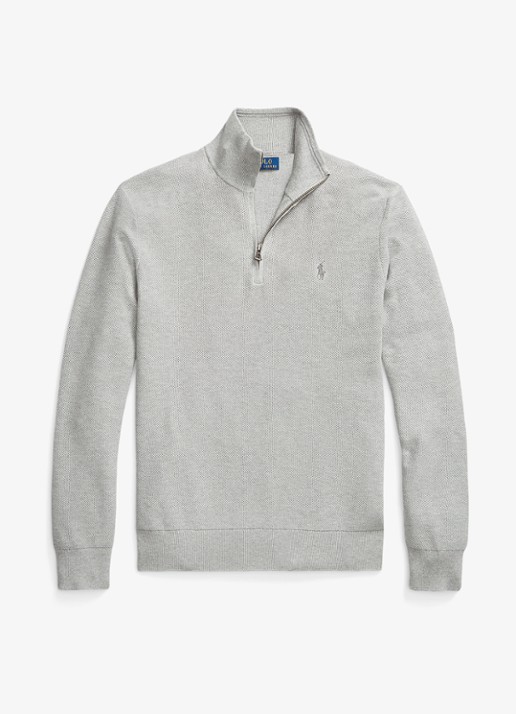 Ralph Lauren Fijngebreide pullover met halve rits en logoborduring - voorkant andover heather / grijs