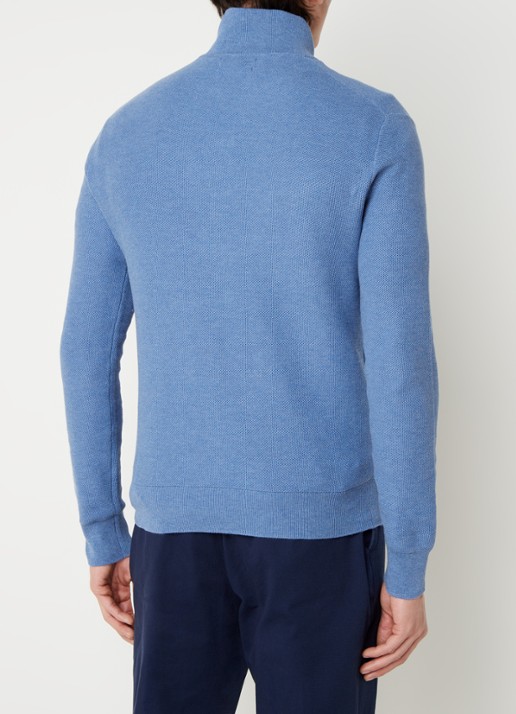 Ralph Lauren Fijngebreide pullover met halve rits en logoborduring - achterkant 3 blue stone hthr / blauw