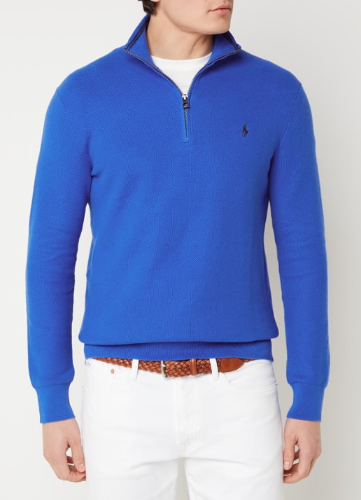 Ralph Lauren Fijngebreide pullover met halve rits en logoborduring - detail 2 heritage blue / kobaltblauw