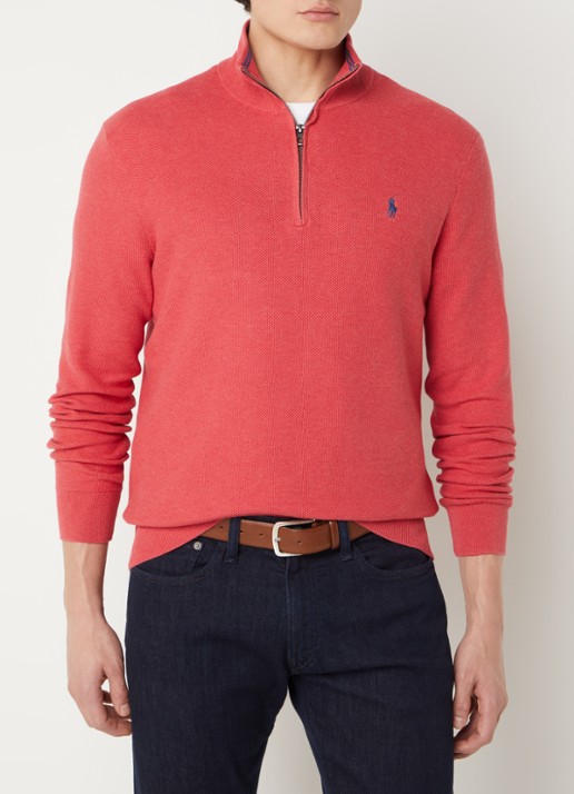 Ralph Lauren Fijngebreide pullover met halve rits en logoborduring - detail 2 nantucket red heather / rood