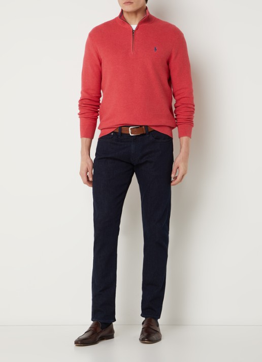 Ralph Lauren Fijngebreide pullover met halve rits en logoborduring - voorkant 4 nantucket red heather / rood